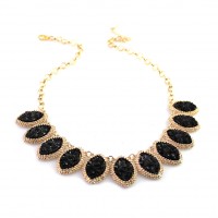 Black Druzy Marquise Linked Bib Necklace